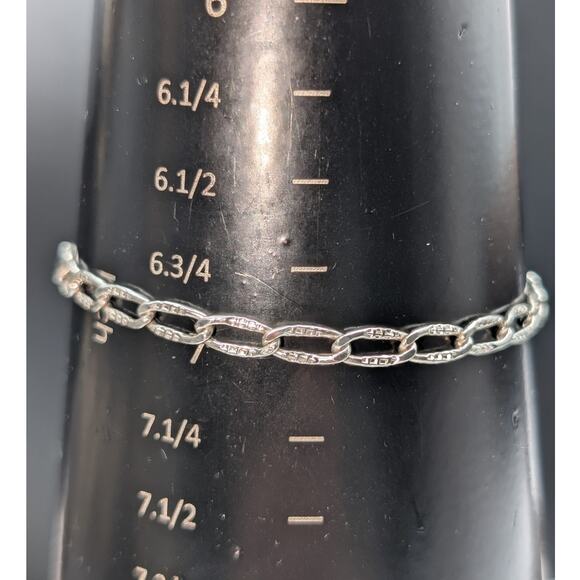 Vintage 925 Sterling Silver Textured Oval Chain Link Charm Bracelet - Picture 4 of 4